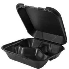 (Genpak)SN243-3L-Medium Hinged Containers(200pc/cs)-3COMP-Black